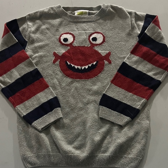 Crazy 8 Other - Crazy 8 Gray Sweater with Red Monster and Striped Sleeves